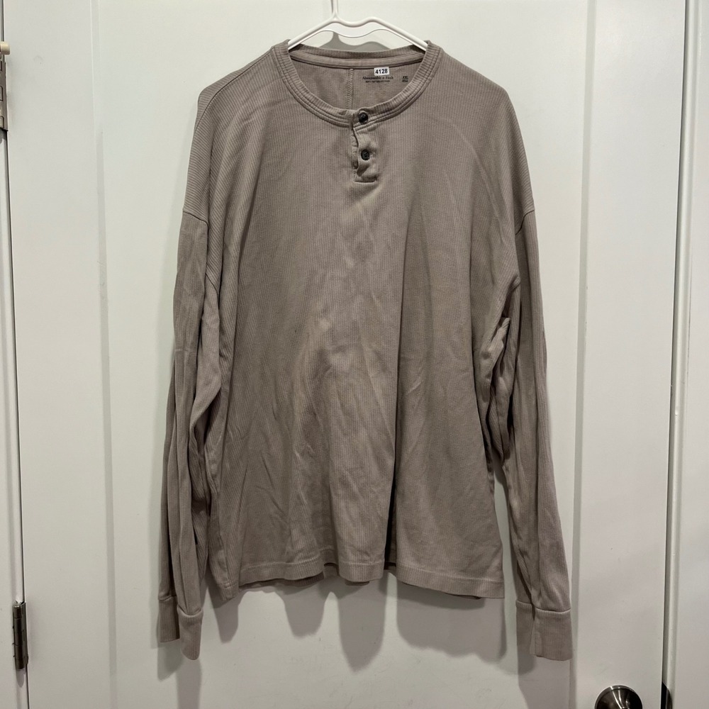Abercrombie & Fitch Mens XXL Soft A&F Collection Ribbed Henley Shirt Taupe Grey